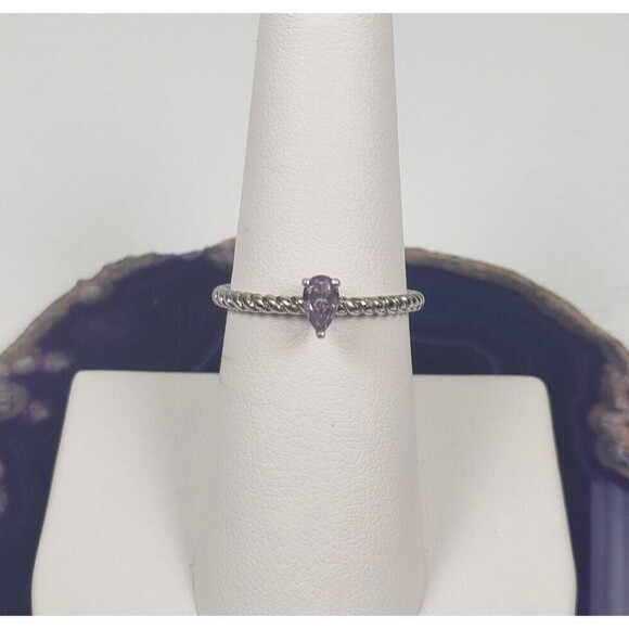 Amethyst Teardrop Faceted Sterling Silver 925 Signed FAS Ring Size 7 - Picture 3 of 16